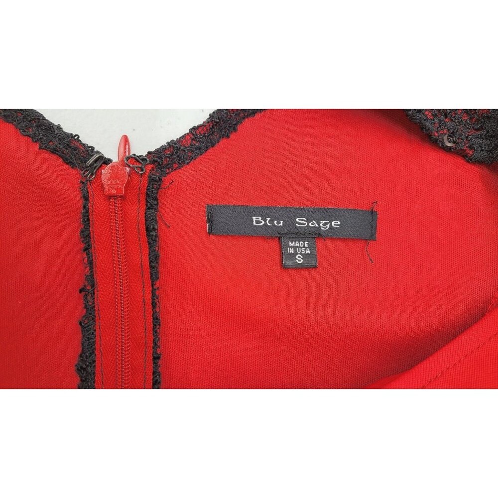 Blu Sage Black Red Lace Sparkle Top Women Small Holiday Party New Year Fancy - Picture 10 of 13